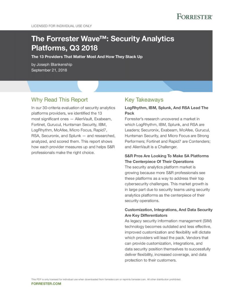 Forrester Security Analytics Platform Wave Report 2018