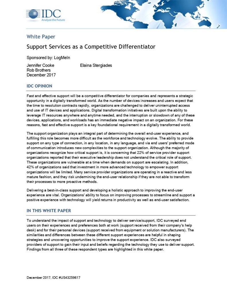 IDC Report: Support Services as a Competitive Differentiator