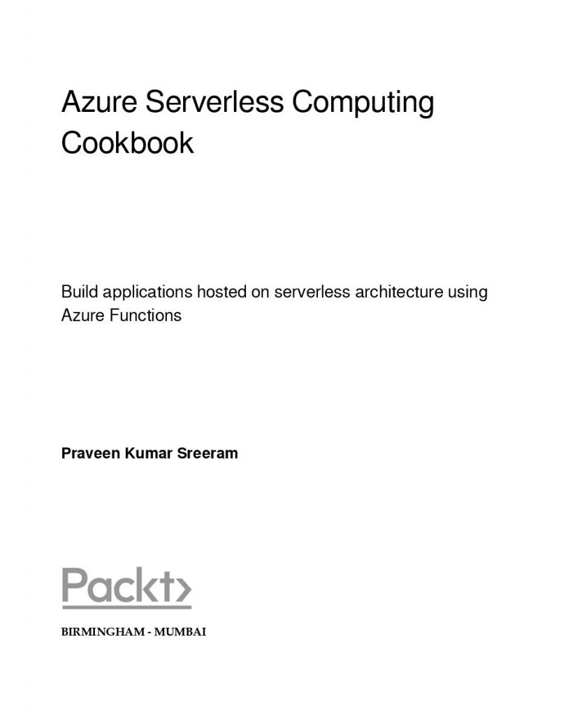 Azure Serverless Computing Cookbook