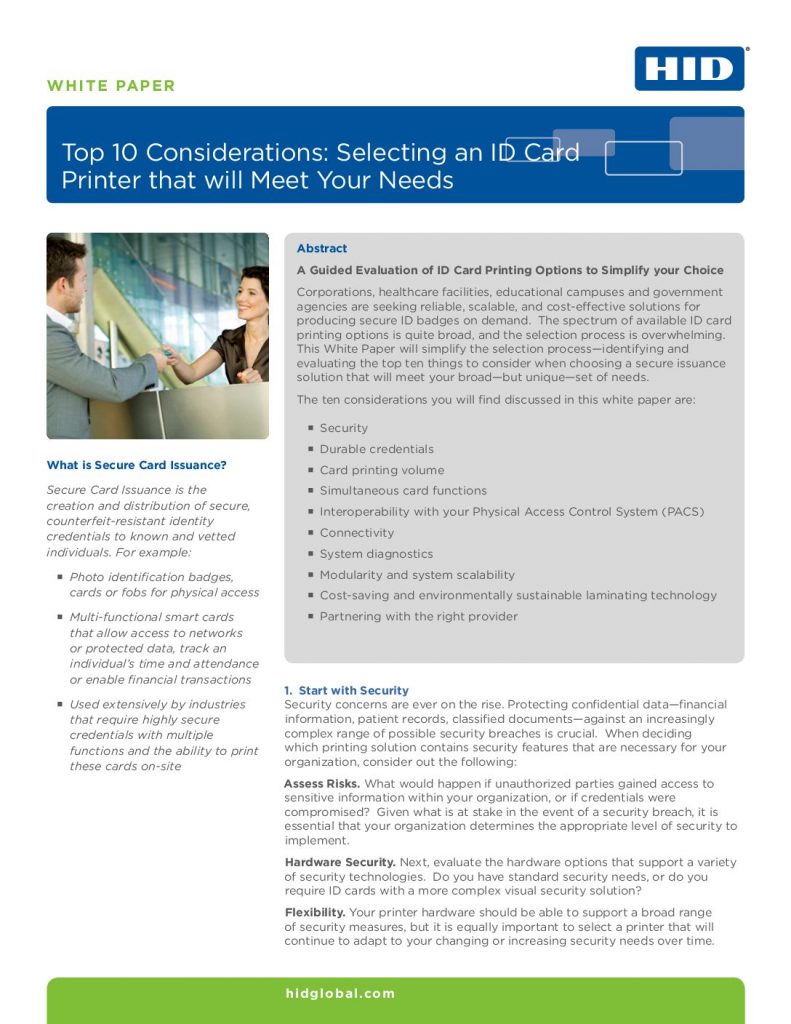 Top 10 Considerations – Selecting an ID Card Printer that will Meet Your Needs
