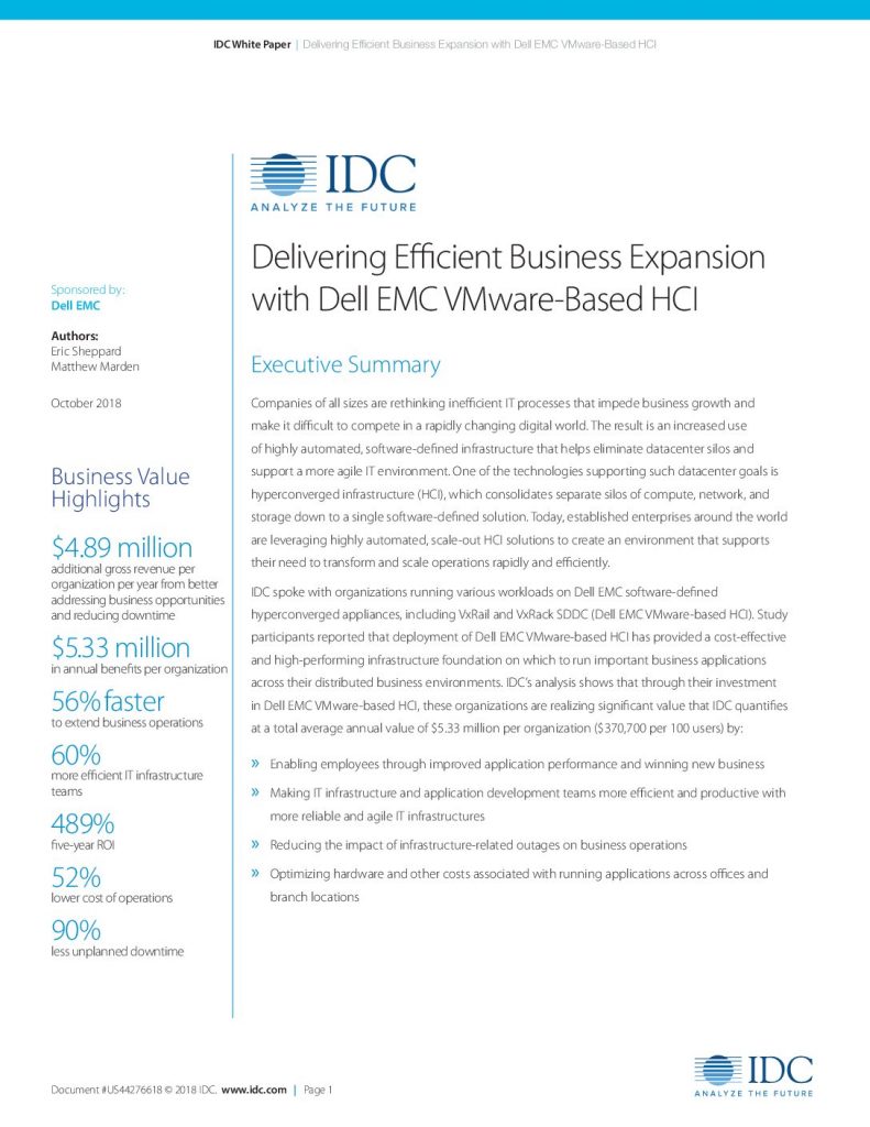 Delivering Efficient Business Expansion with Dell EMC VMware-Based HCI