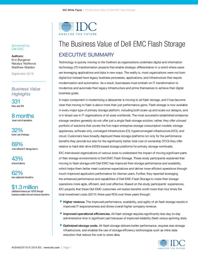 The Business Value of Dell EMC Flash Storage