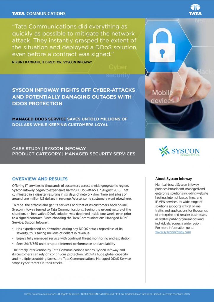 Syscon Infoway Fights Off Cyber-Attacks And Potentially Damaging Outages With DDOS Protection