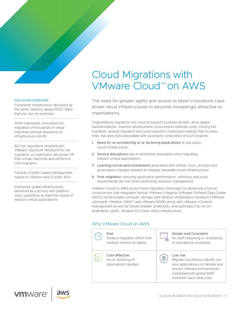 Cloud Migrations with VMware CloudTM on AWS Solution Brief