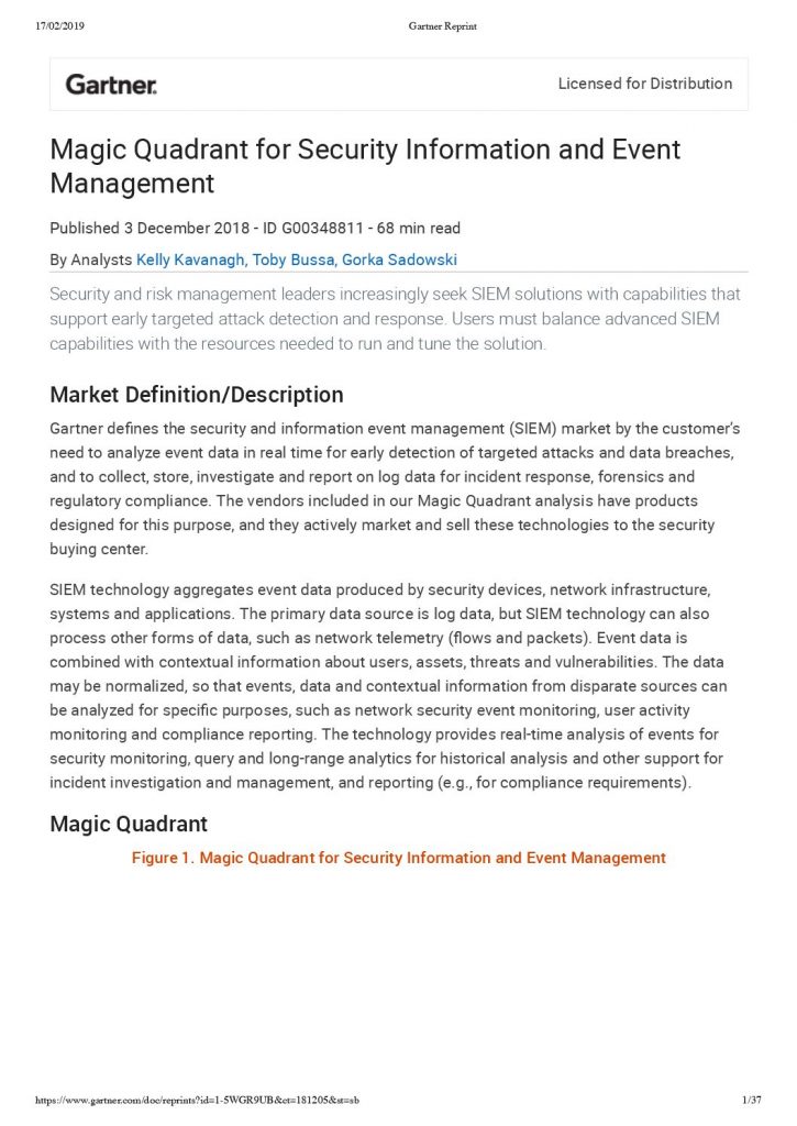 Magic Quadrant for Security Information and Event Management