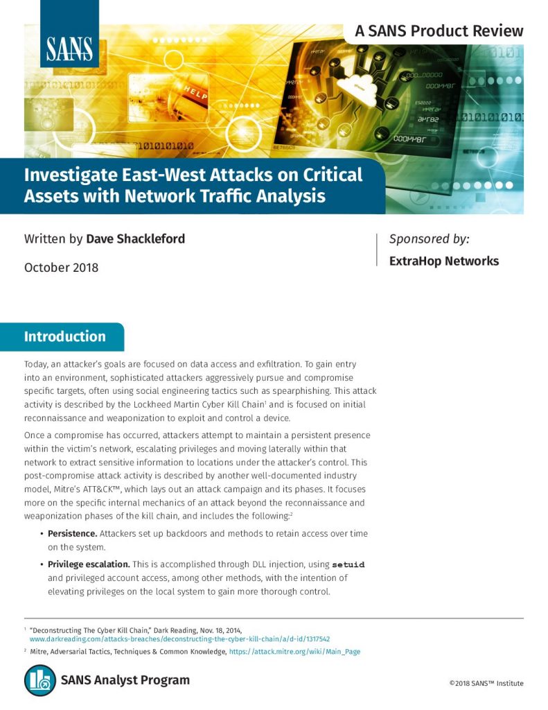 Investigate East-West Attacks on Critical Assets with Network Traffic Analysis