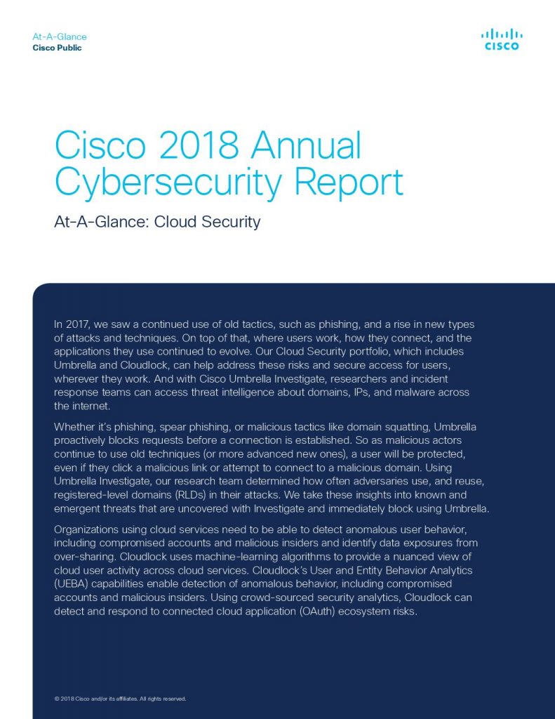 2018 Annual Cybersecurity Report At-A-Glance: Cloud Security