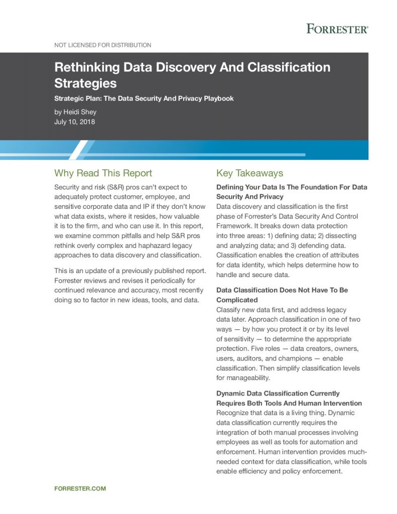 Forrester Report: Rethinking Data Discovery  and  Classification Strategies