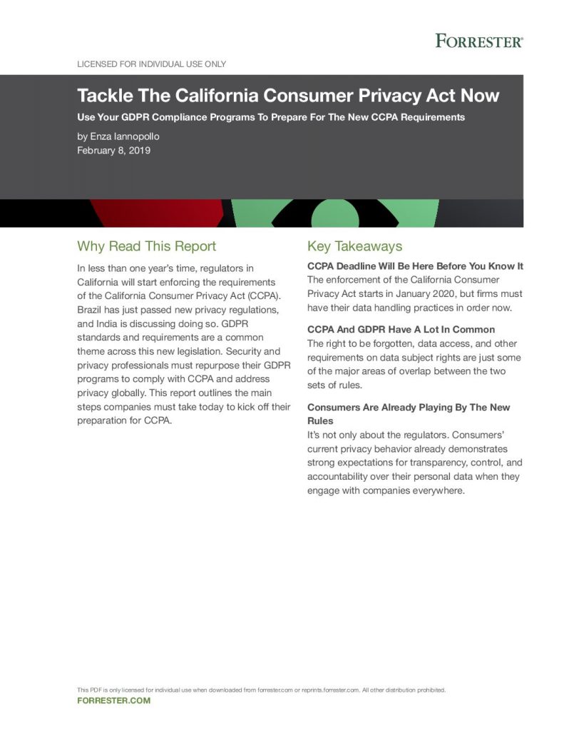 Forrester Report: Tackle The California Consumer Privacy Act Now