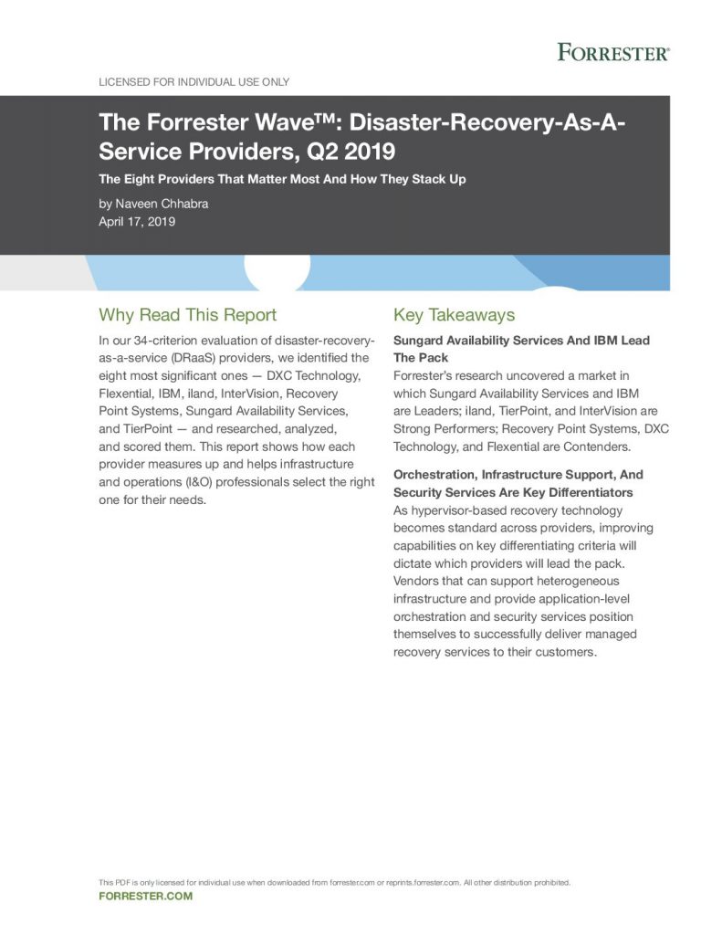 The Forrester Wave: Disaster-Recovery-As-A-Service Providers, Q2 2019