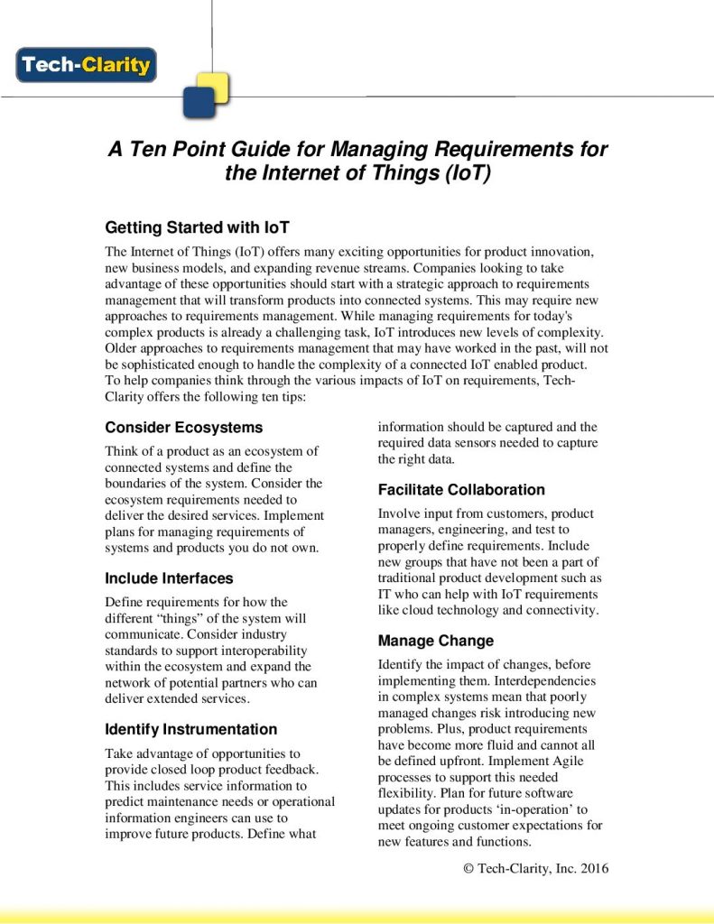 10 point guide on Requirements Management in IoT from Tech-Clarity