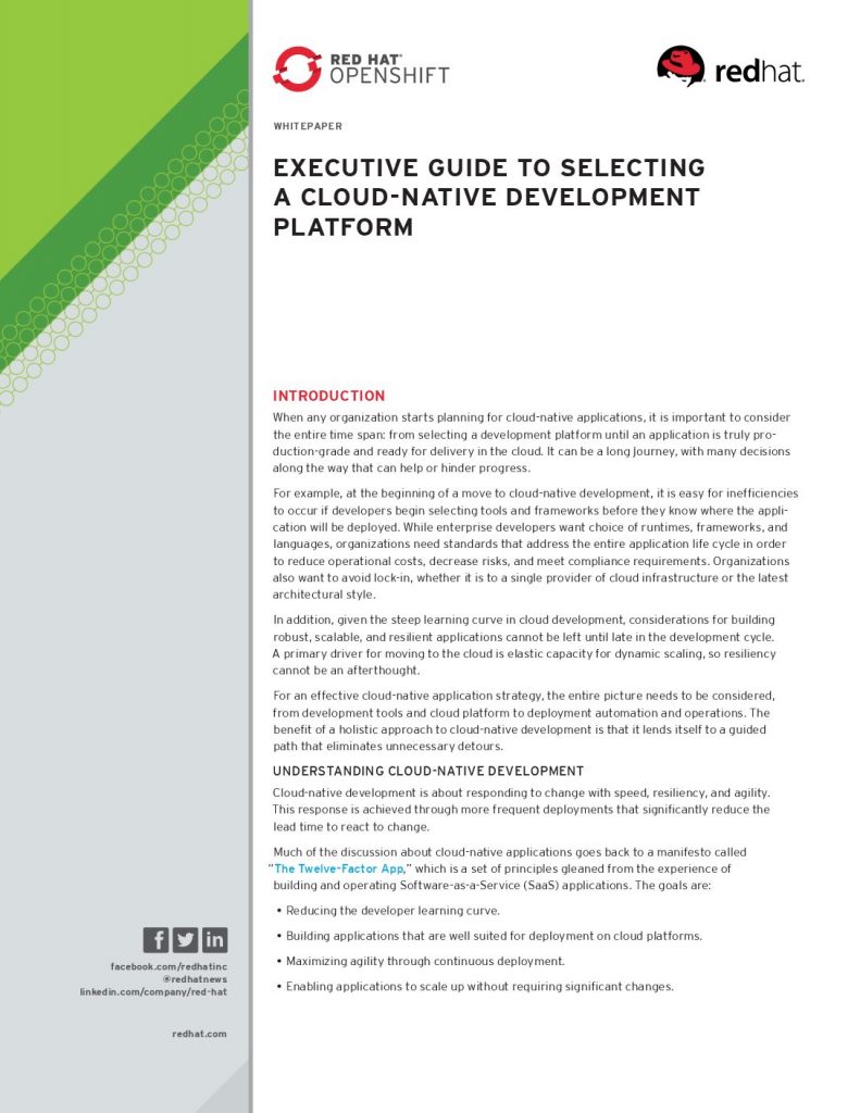 EXECUTIVE GUIDE TO SELECTING A CLOUD-NATIVE DEVELOPMENT PLATFORM
