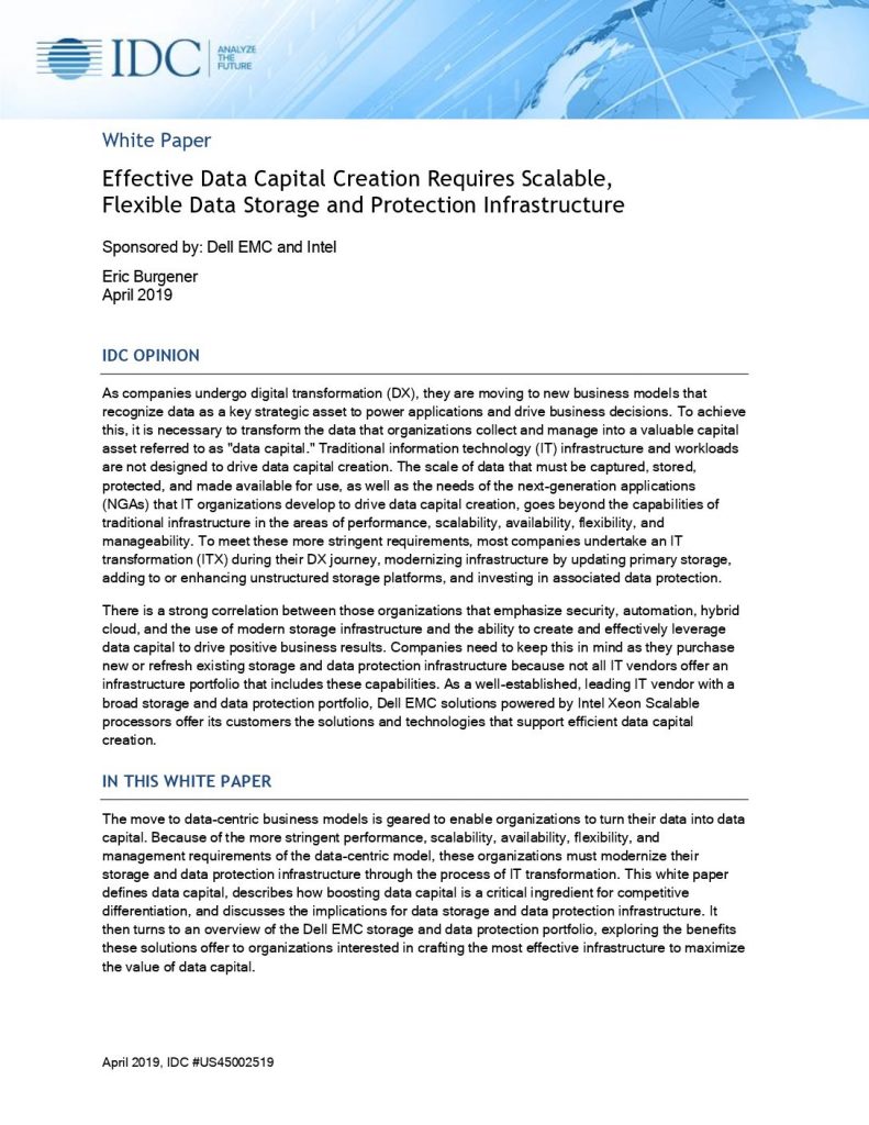 Effective Data Capital Creation Requires a Scalable, Flexible Data Storage & Protection Infrastructure