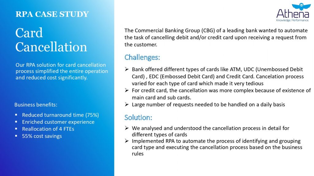 Athena RPA Case Study: Card Cancellation