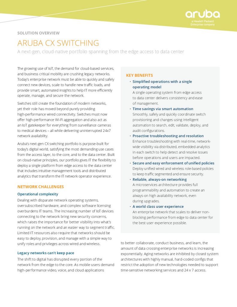 HPE Aruba CX Switching Portfolio