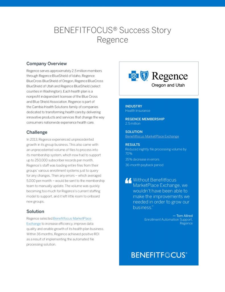 BENEFITFOCUS® Success Story: Regence BCBS