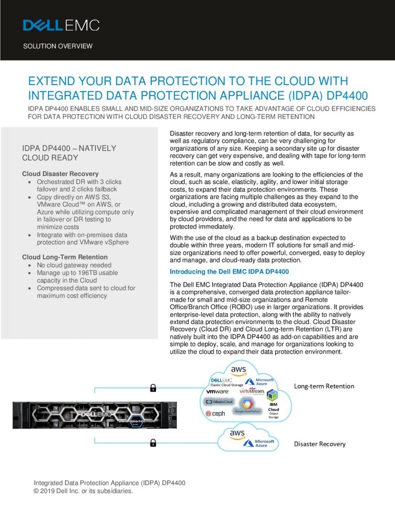Extend Your Data Protection to the Cloud with Integrated Data Protection Appliance (IDPA) DP4400