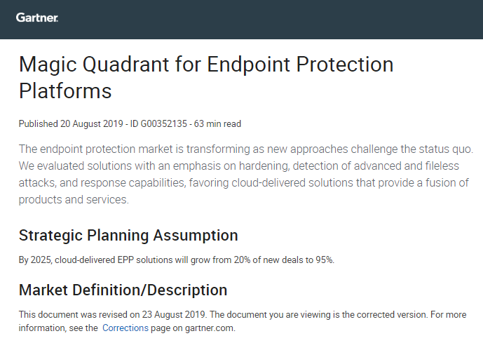 Gartner Magic Quadrant for Endpoint Protection Platforms