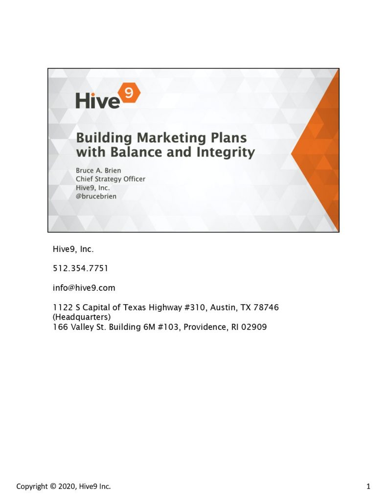 Building Marketing Plans with Balance and Integrity