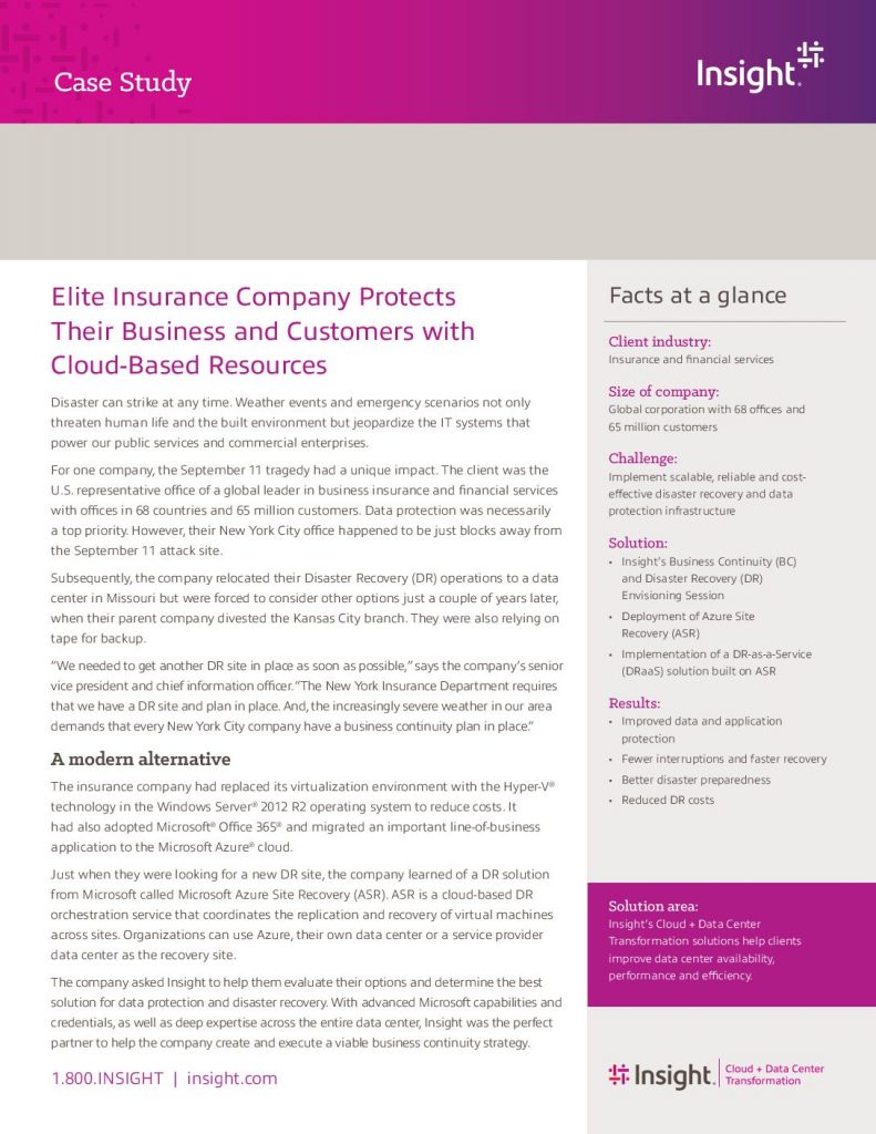 Insurance Firm Enhances Security With Cloud-Based Disaster Recovery