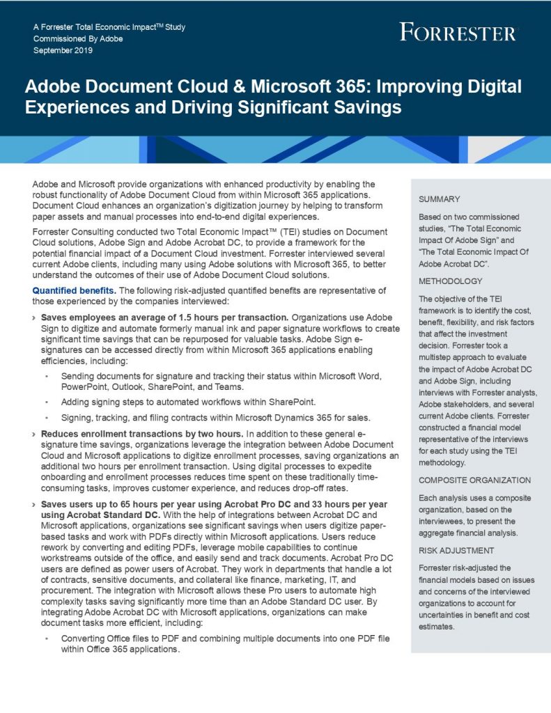 Adobe Document Cloud  and  Microsoft 365: Improving Digital Experiences and Driving Significant Savings