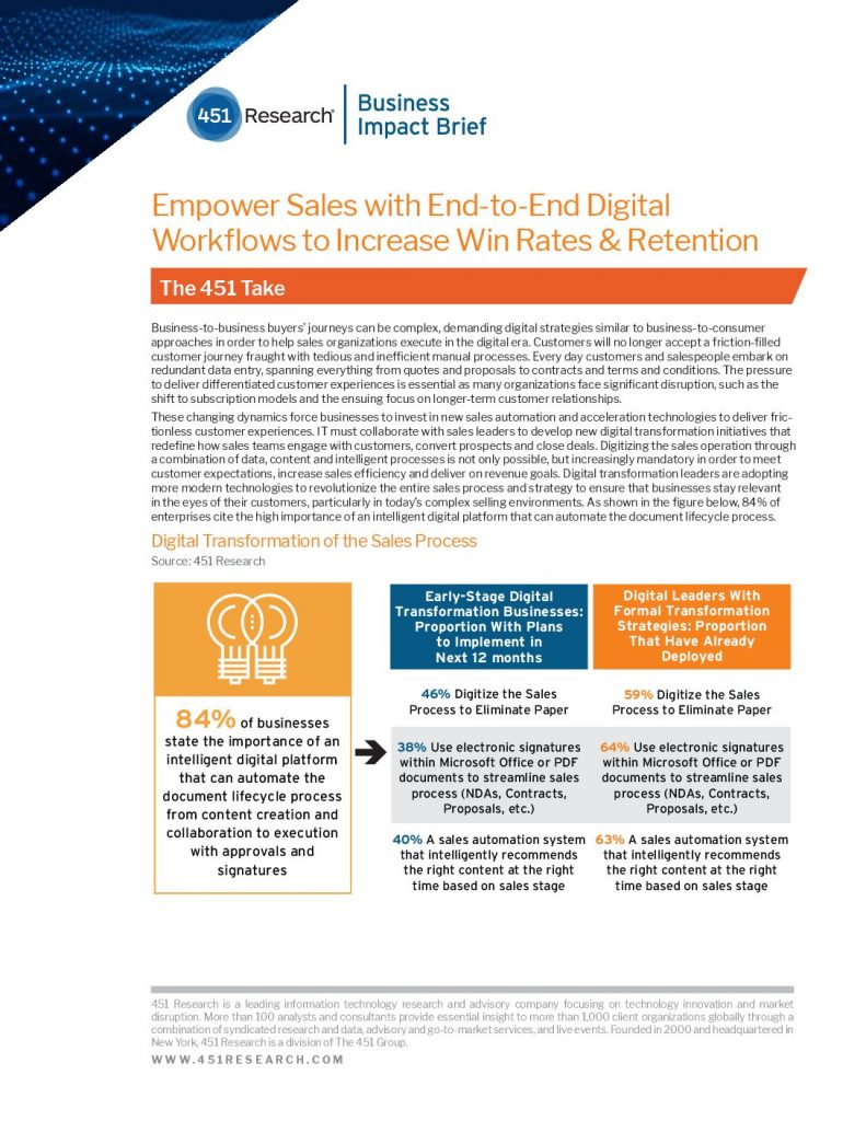 451 Research Brief: Empower Sales with End-to-End Digital Workflows to Increase Win Rates and Retention