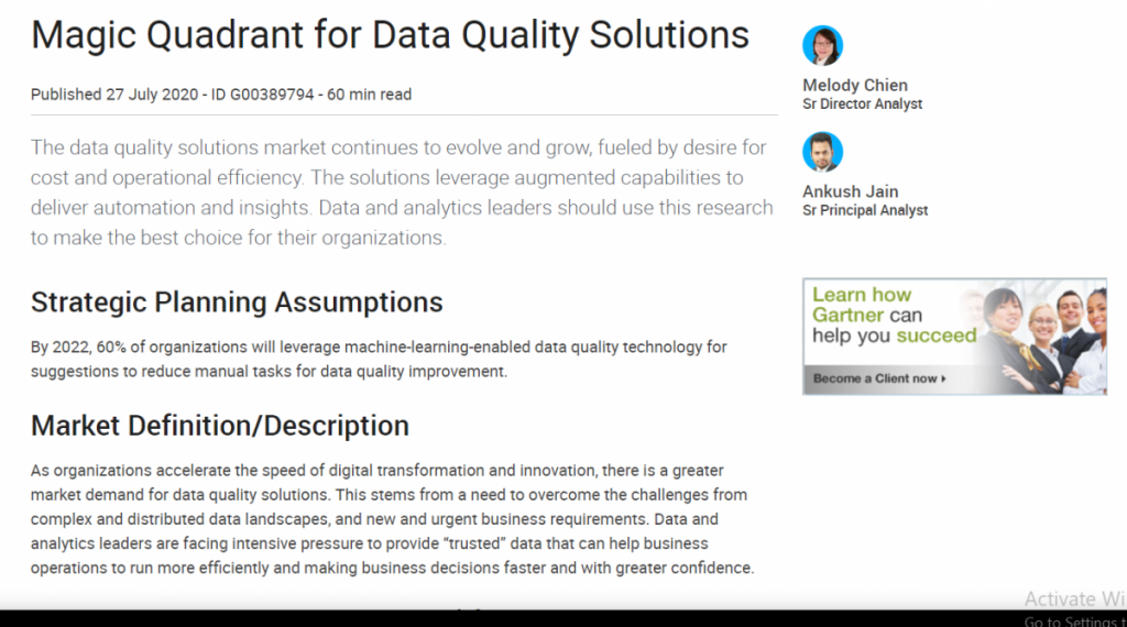 2020 Magic Quadrant for Data Quality Solutions (Watson Knowledge Catalog)