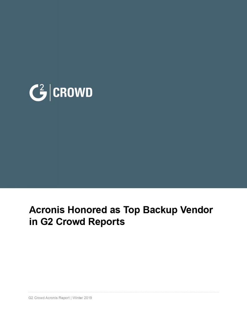 Acronis Honored as Top Backup Vendor in G2 Crowd Reports