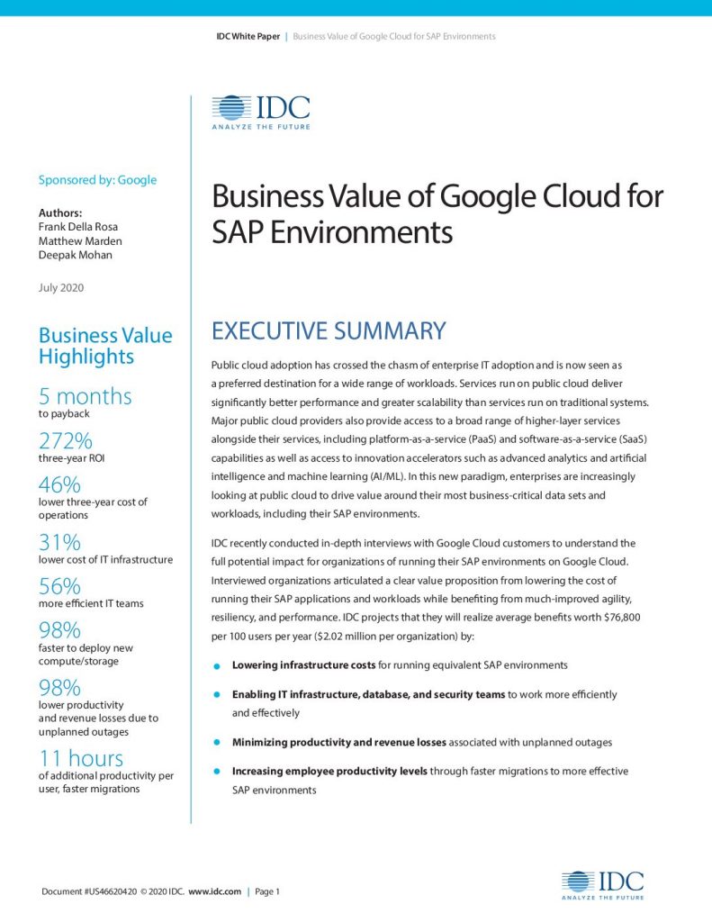 Understanding the Business Value of Running SAP in the Cloud