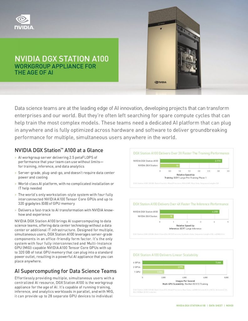 NVIDIA DGX STATION A100 – WORKGROUP APPLIANCE FOR THE AGE OF AI