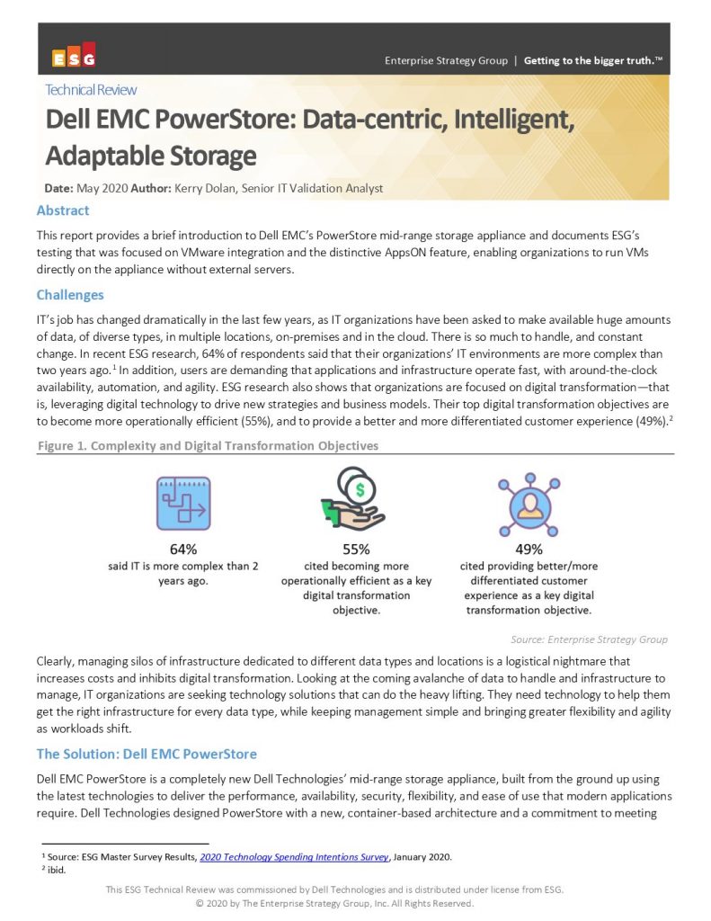 ESG Dell EMC PowerStore Data centric, Intelligent, Adaptable Storage