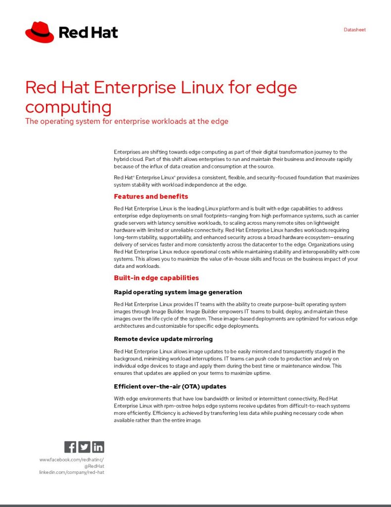 Red Hat Enterprise Linux for edge computing