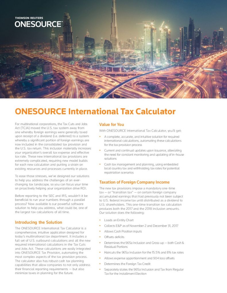 Access ONESOURCE International Tax Calculator through ONESOURCE Tax Provision