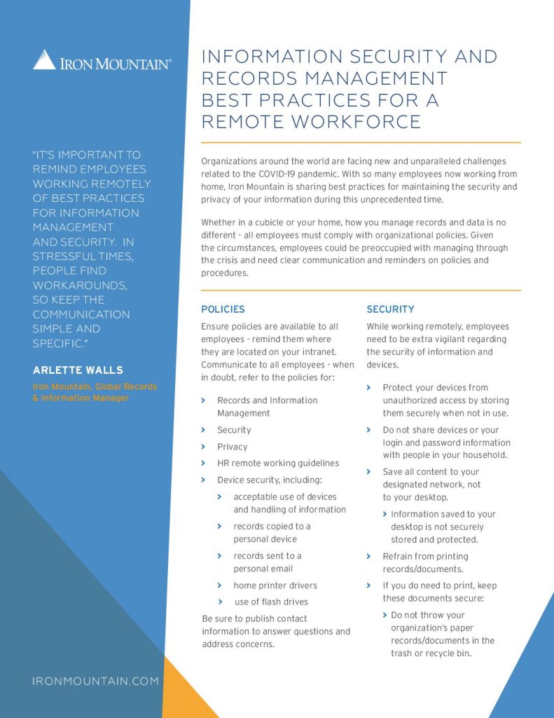 Best Practice Guidelines for Information Security  and  Records Management for Remote Workers