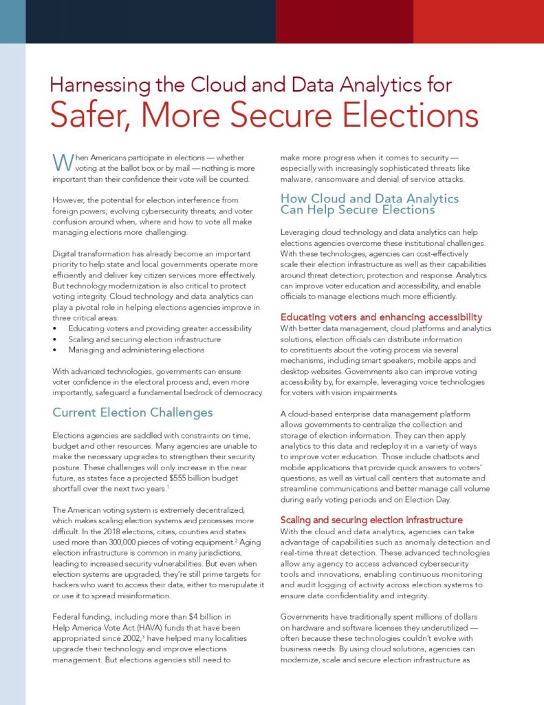 Harnessing The Cloud And Data Analytics For Safer, More Secure Elections
