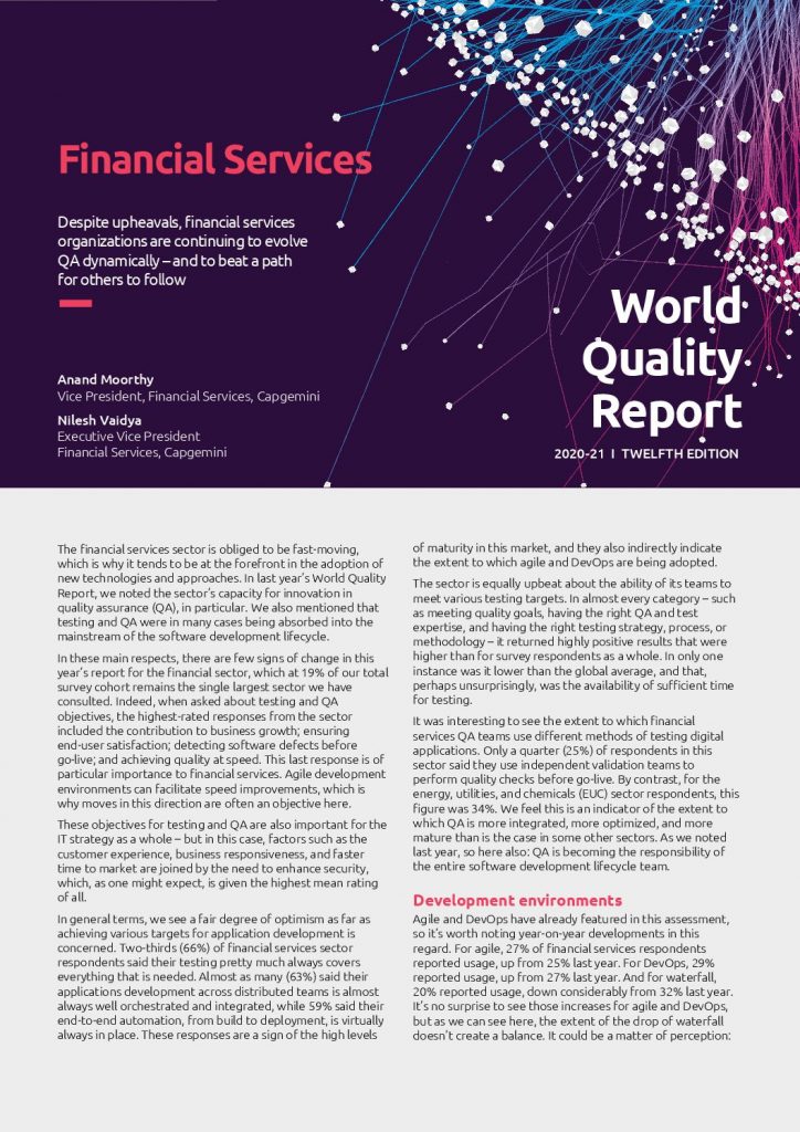 Financial Services World Quality Report Highlights