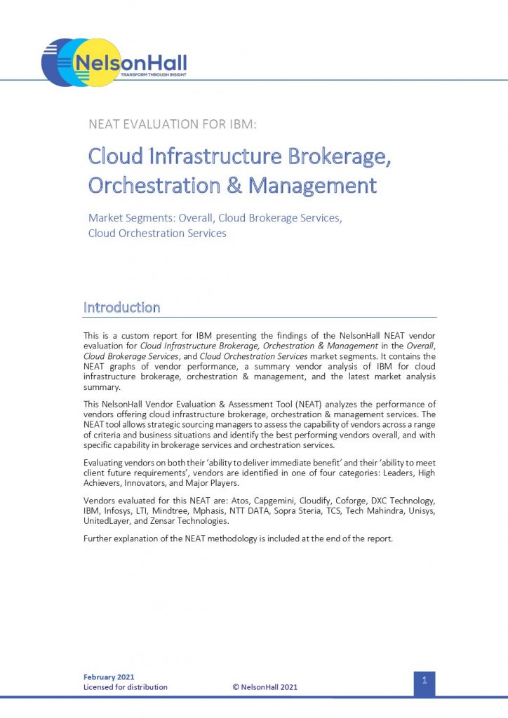 NelsonHall: Cloud Infrastructure Brokerage, Orchestration  and  Management