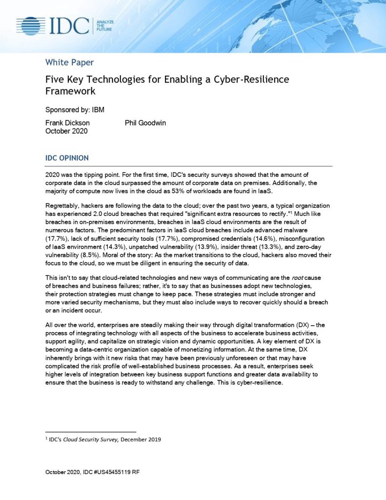 IDC Paper: Five Key Technologies for Enabling a Cyber Resilience Framework