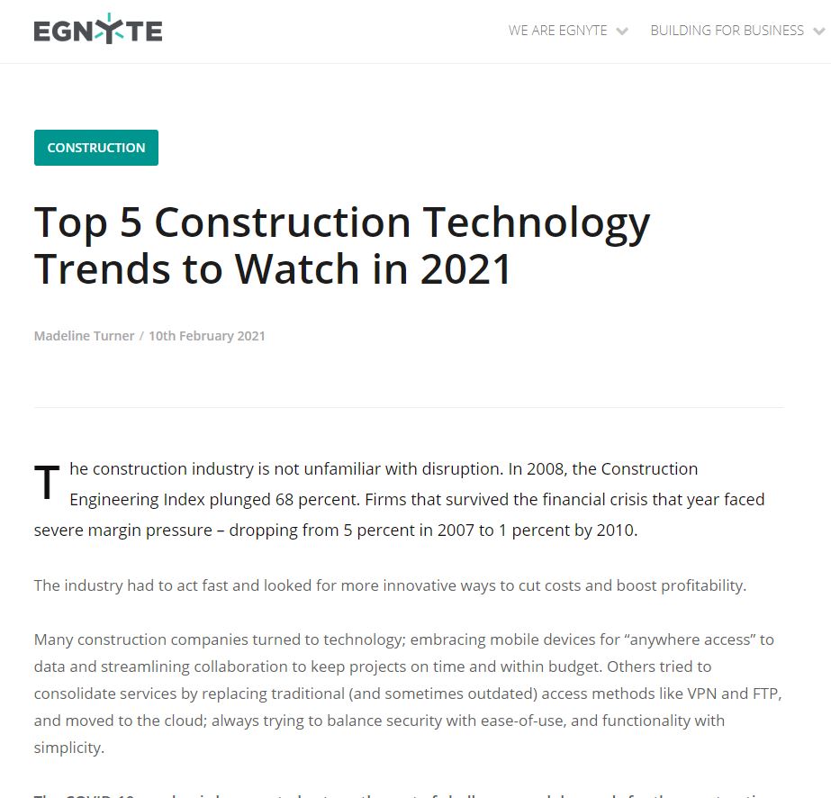 Top 5 Construction Technology Trends to Watch in 2021