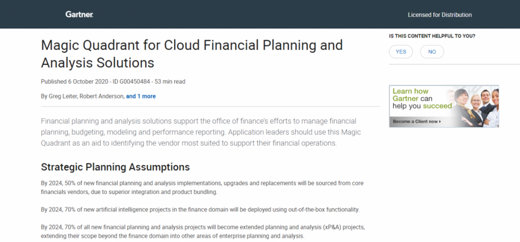 2020 Magic Quadrant for Cloud Financial Planning and Analysis