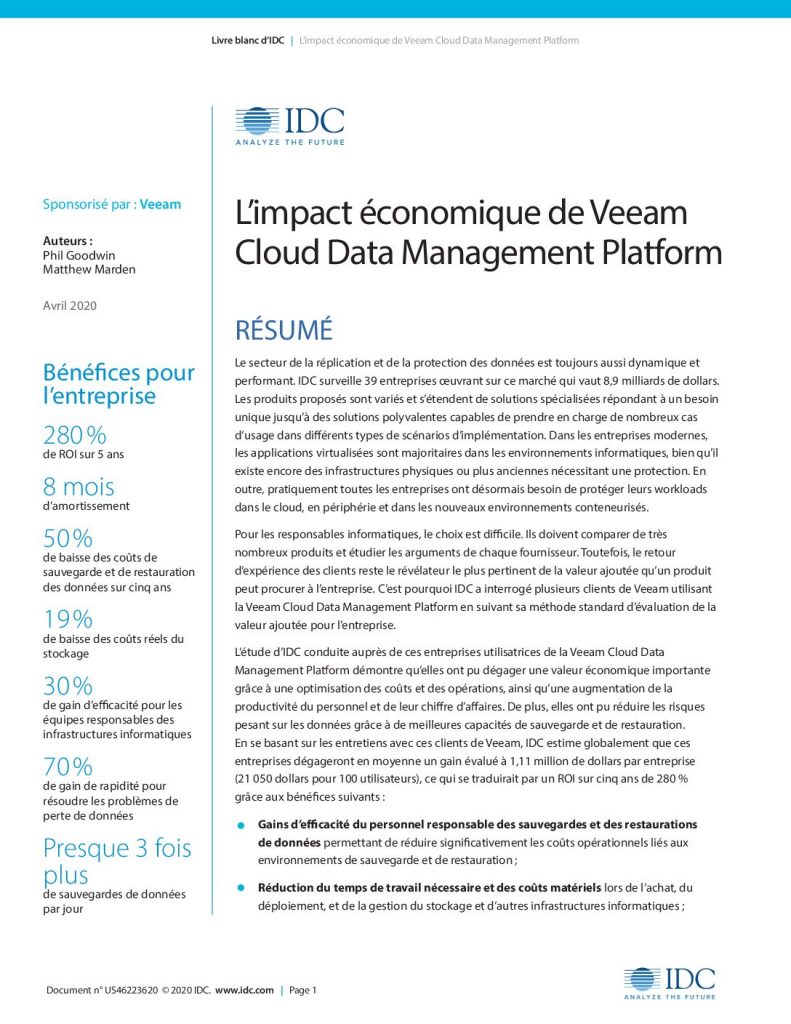 L’impact économique de Veeam Cloud Data Management Platform