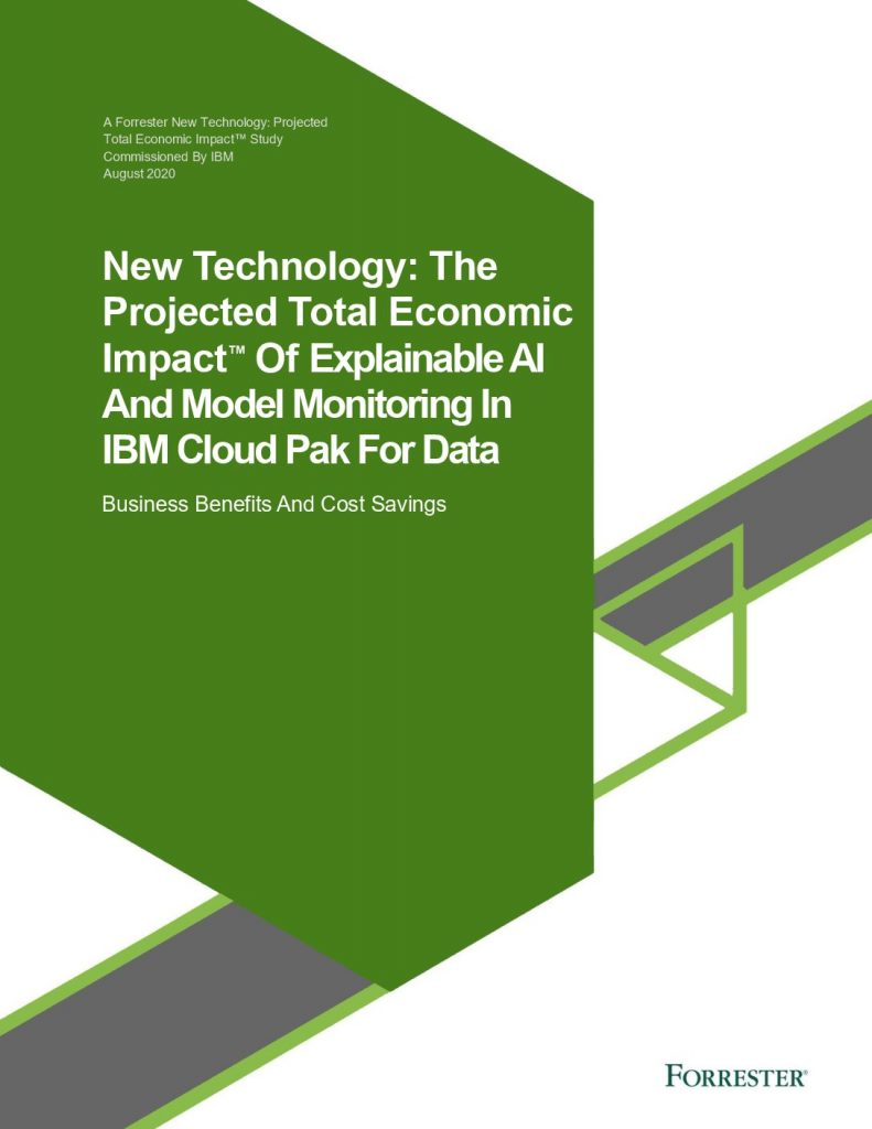 The projected TEI of explainable AI and model monitoring in IBM Cloud Pak for Data
