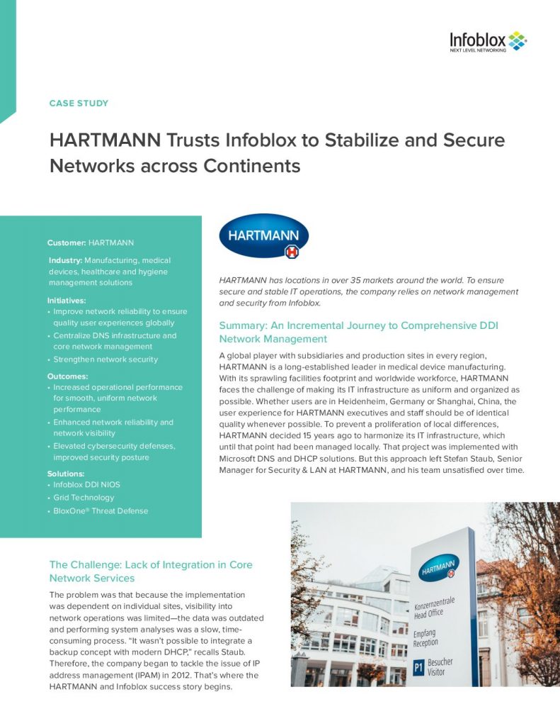 HARTMANN Trusts Infoblox to Stabilize and Secure Networks across Continents