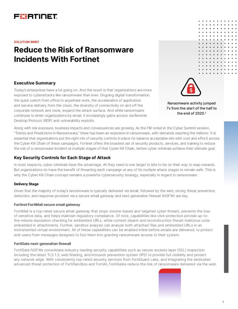 Reduce the Risk of Ransomware Incidents With Fortinet