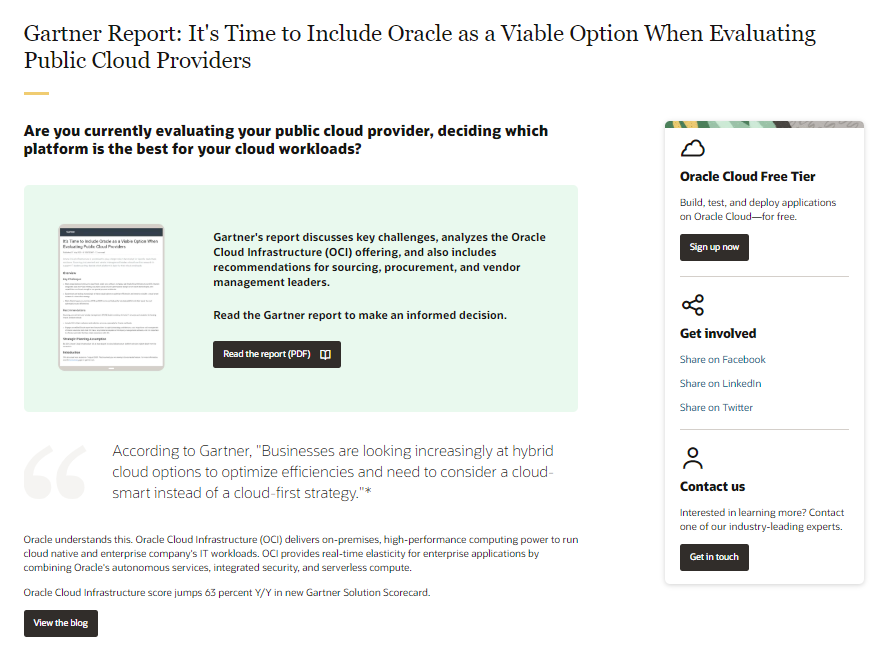 Gartner Report: It’s Time to Include Oracle as a Viable Option When Evaluating Public Cloud Providers