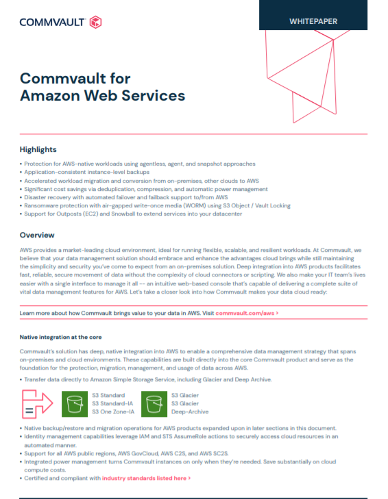 Whitepaper: Commvault for Amazon Web Services (AWS)