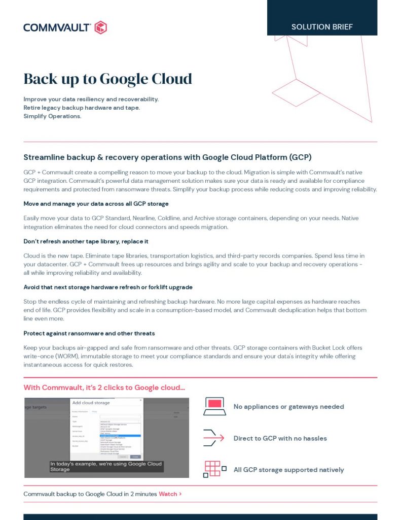 Solution Brief: Back up to Google Cloud