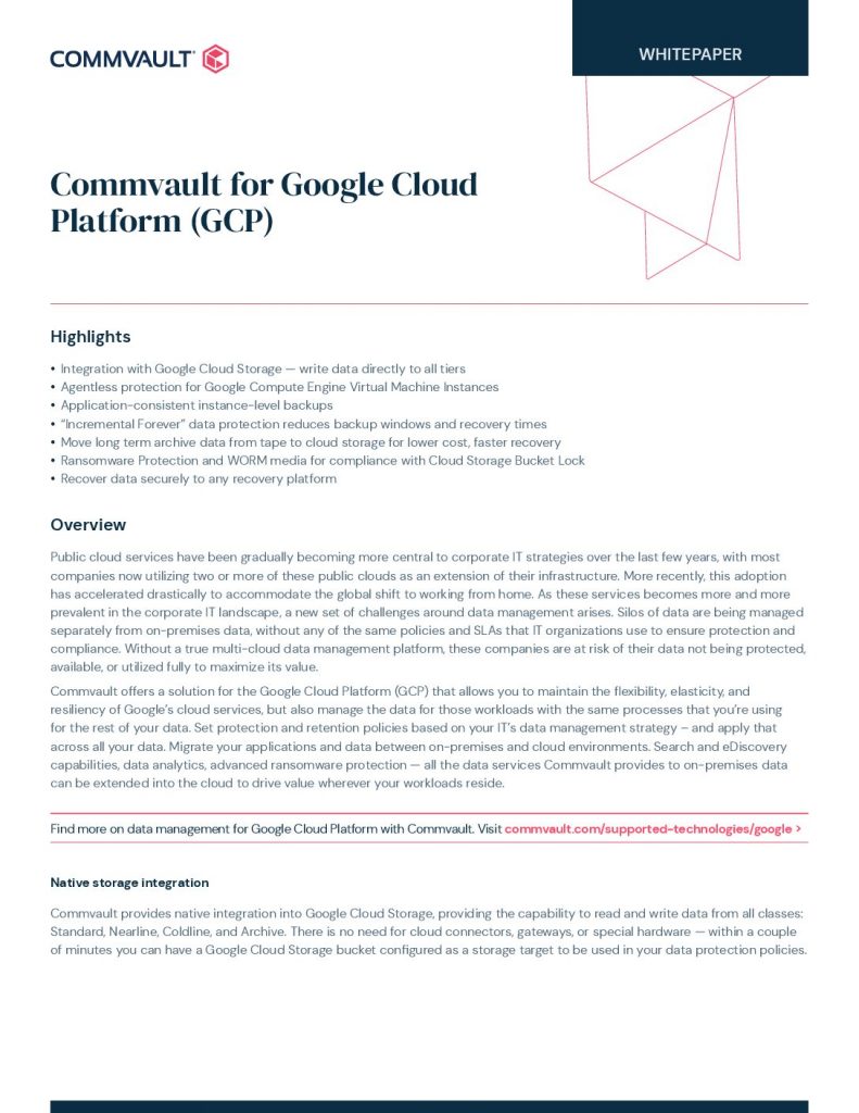 Whitepaper: Commvault for Google Cloud Platform