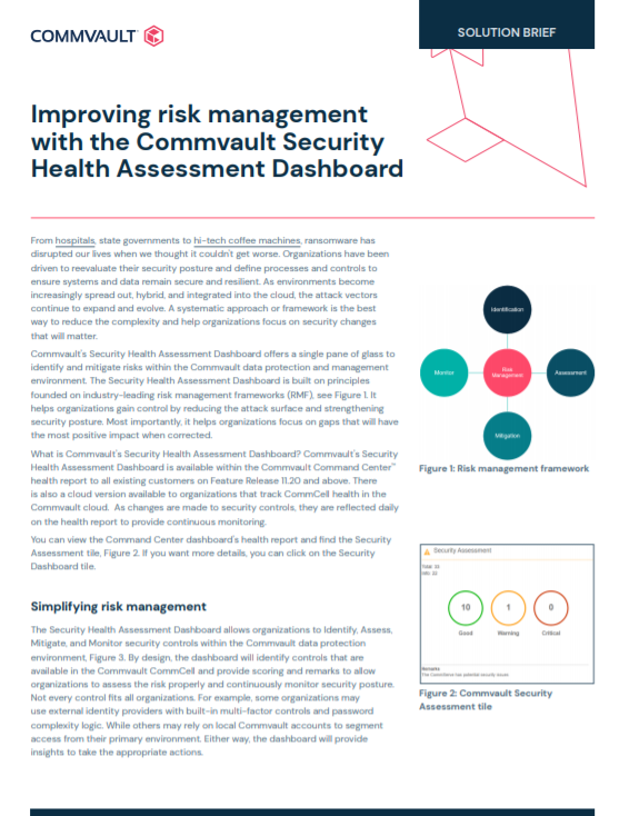 Improving risk management with the Commvault Security Health Assessment Dashboard