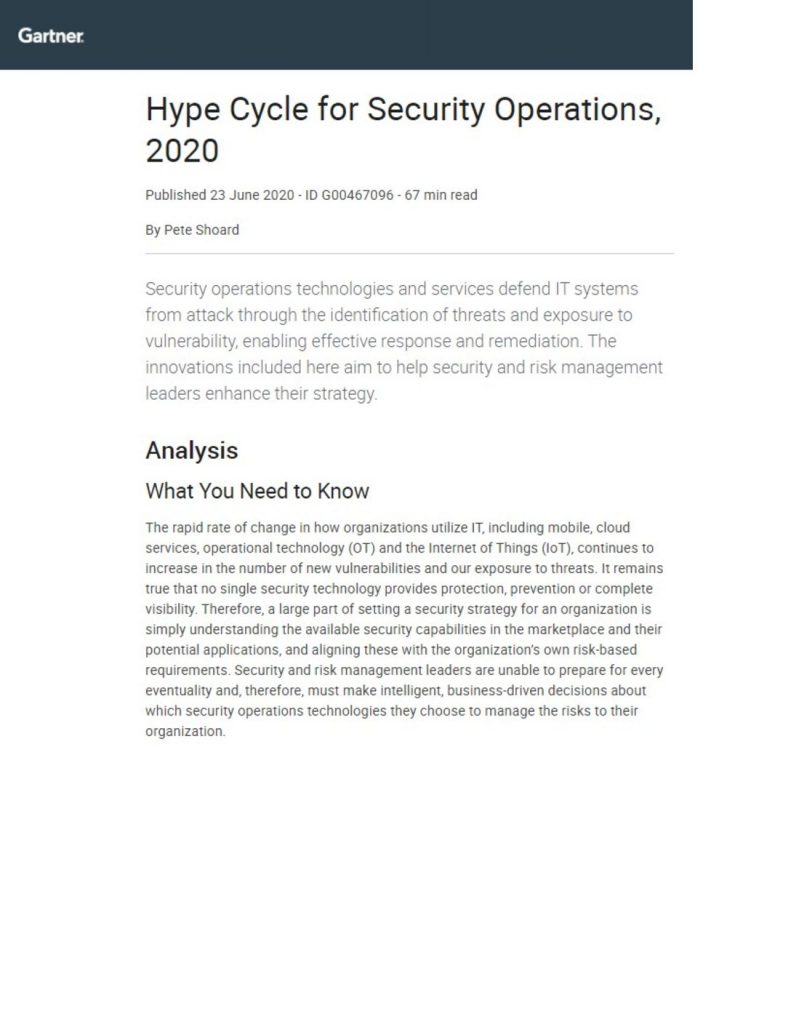 Gartner 2020 hype cycle for security operations